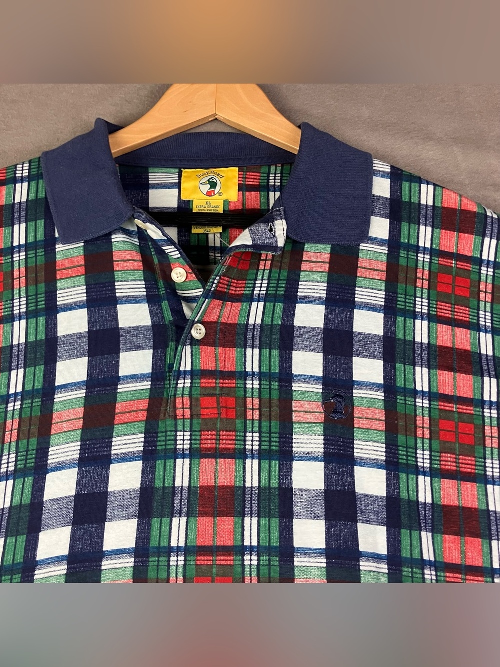 Vintage Duck Head Men’s Size XL Short Sleeve Polo Shirt Plaid Multicolor Logo. I